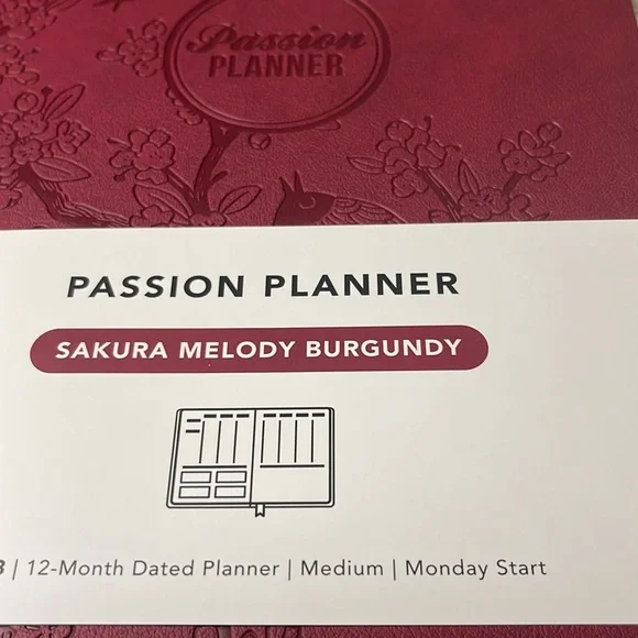 NWT Burgundy Passion Planner Sakura Melody Style Dated Monday Start 12-Month solofficialkw.com